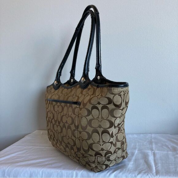 COACH Signature Bleecker Khaki Shoulder Bag Gallery Shopper Large Tote 14385 - Picture 6 of 9